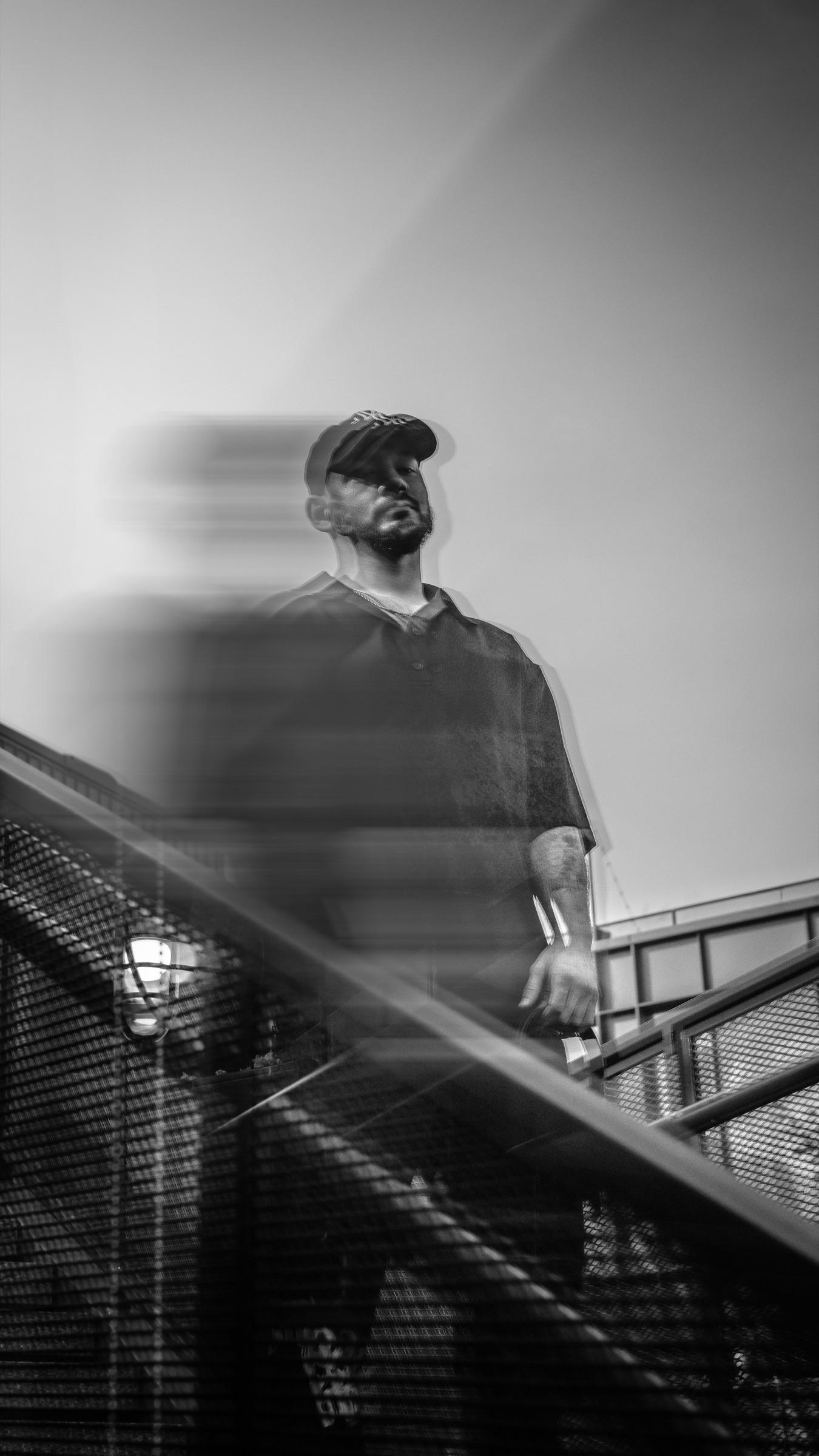Black-and-white: Medina in motion blur on a staircase