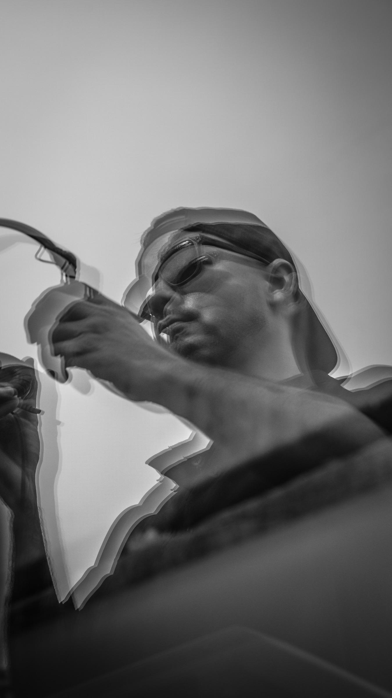 Black-and-white layered double exposure of Medina