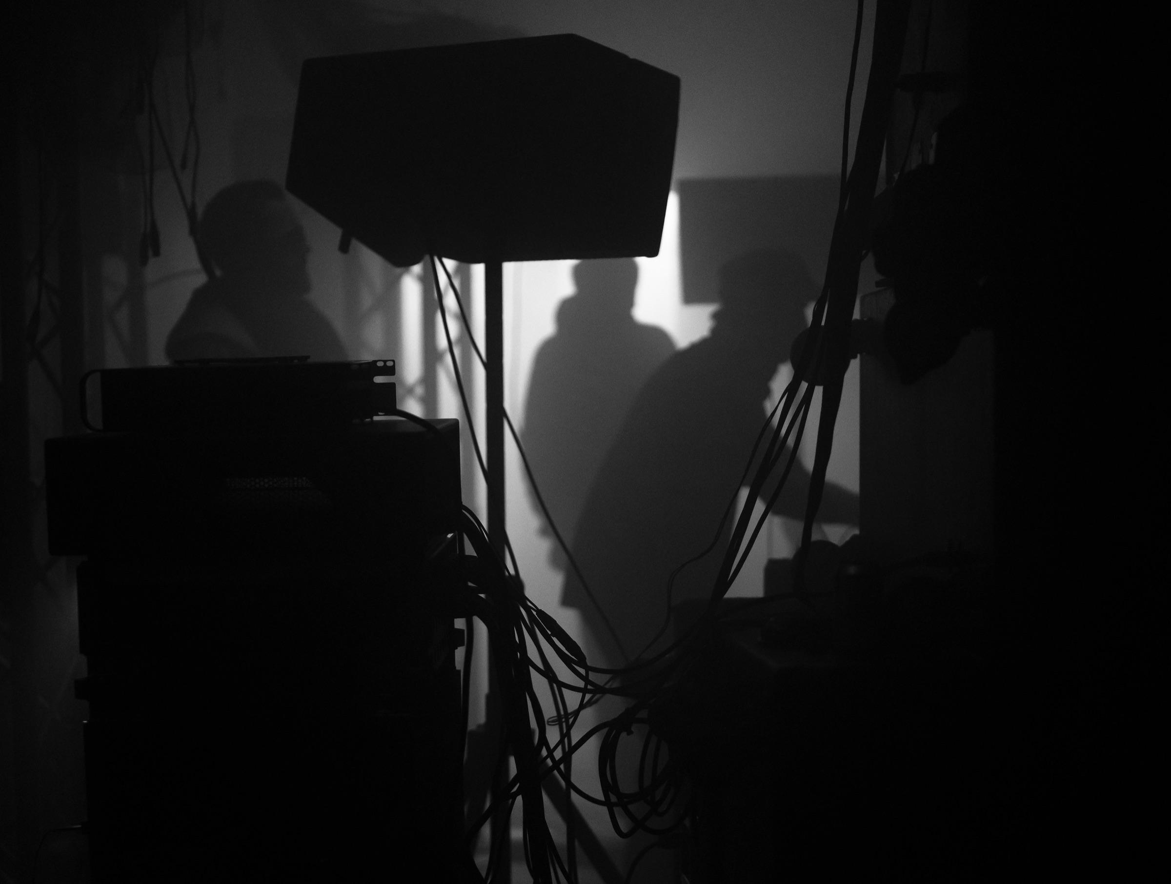Speaker stack and cables in the dark